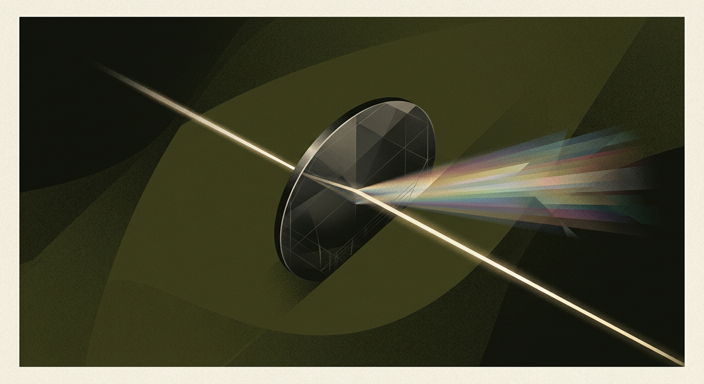 A beam of light refracting through a silicon wafer