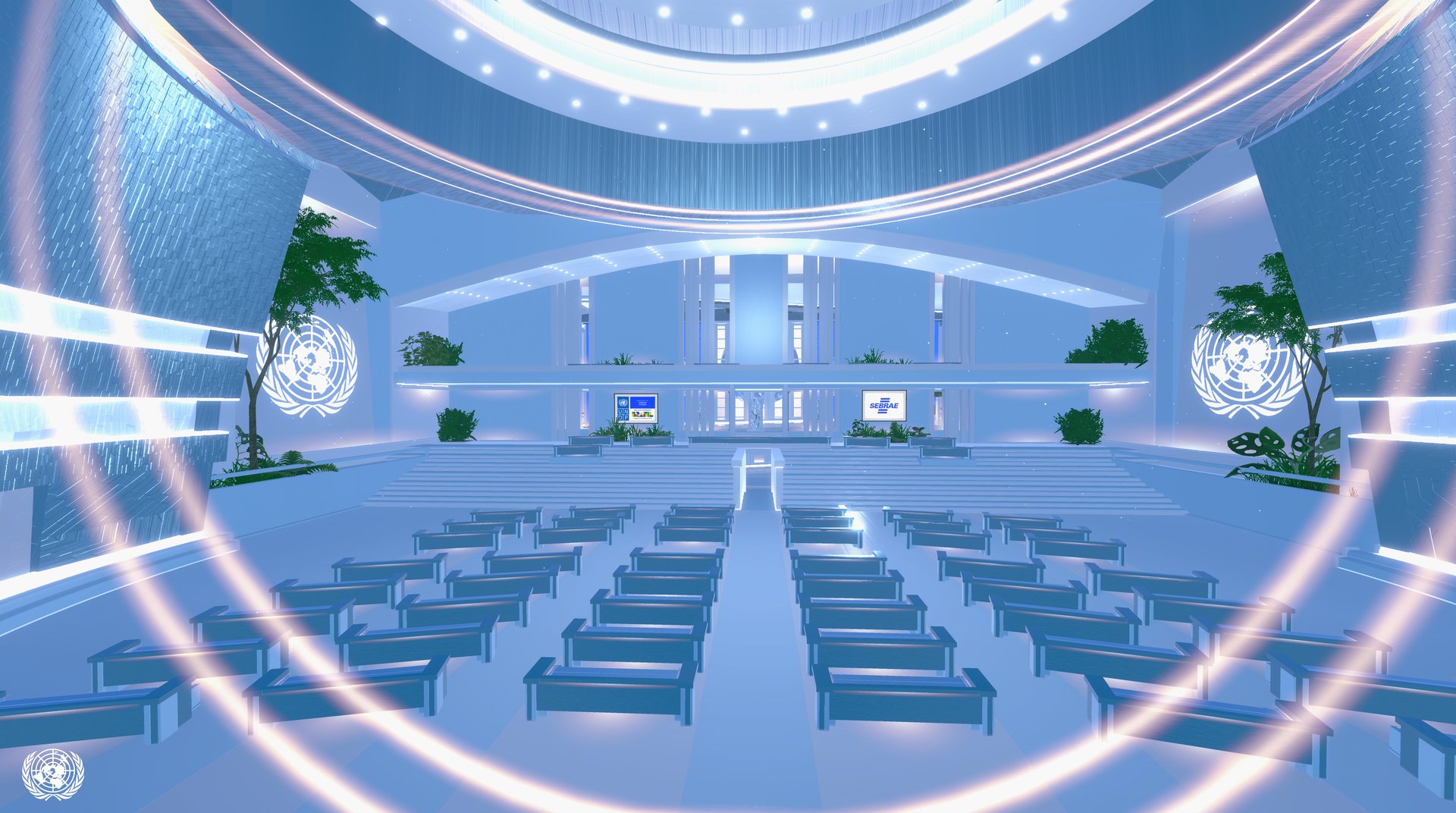 The virtual Assembly Hall - wide view of the finished hall and its four floors