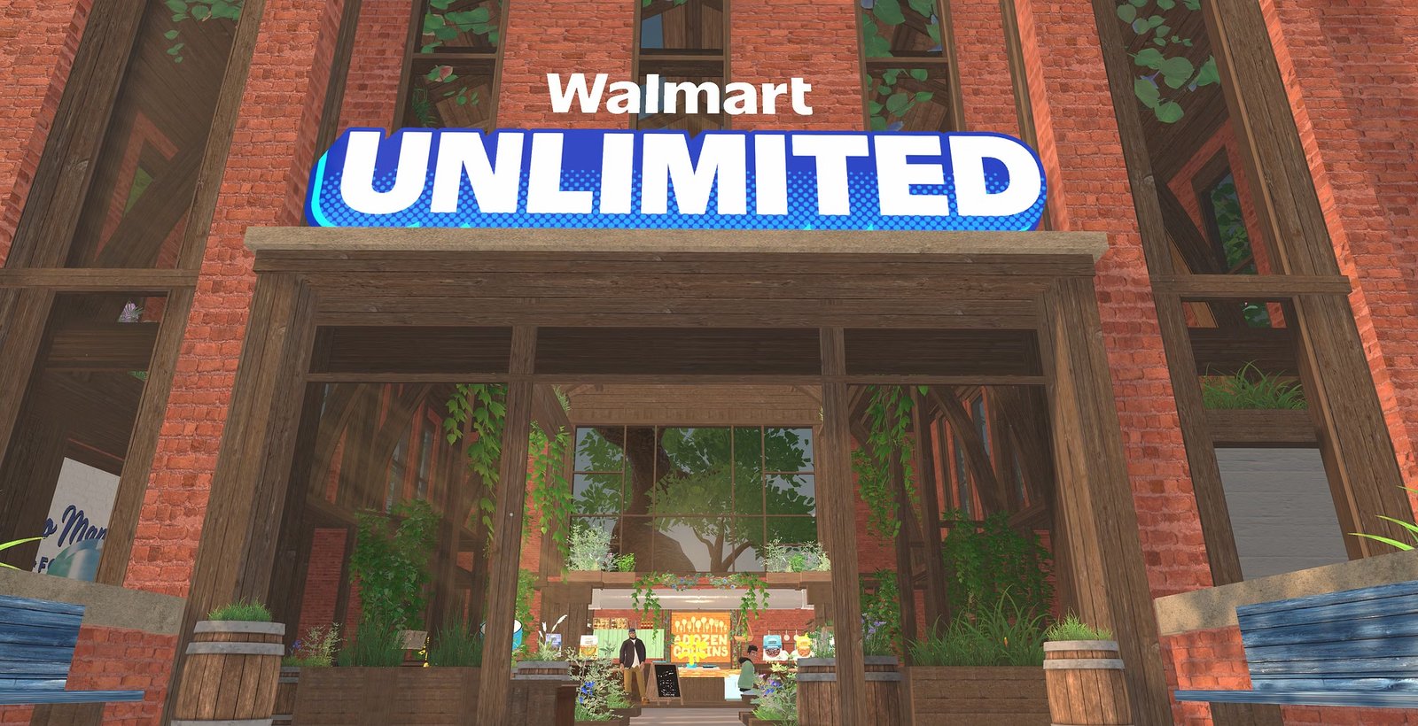 The Walmart Unlimited commerce hub on Spatial — product shelves in the three-dimensional shopping space